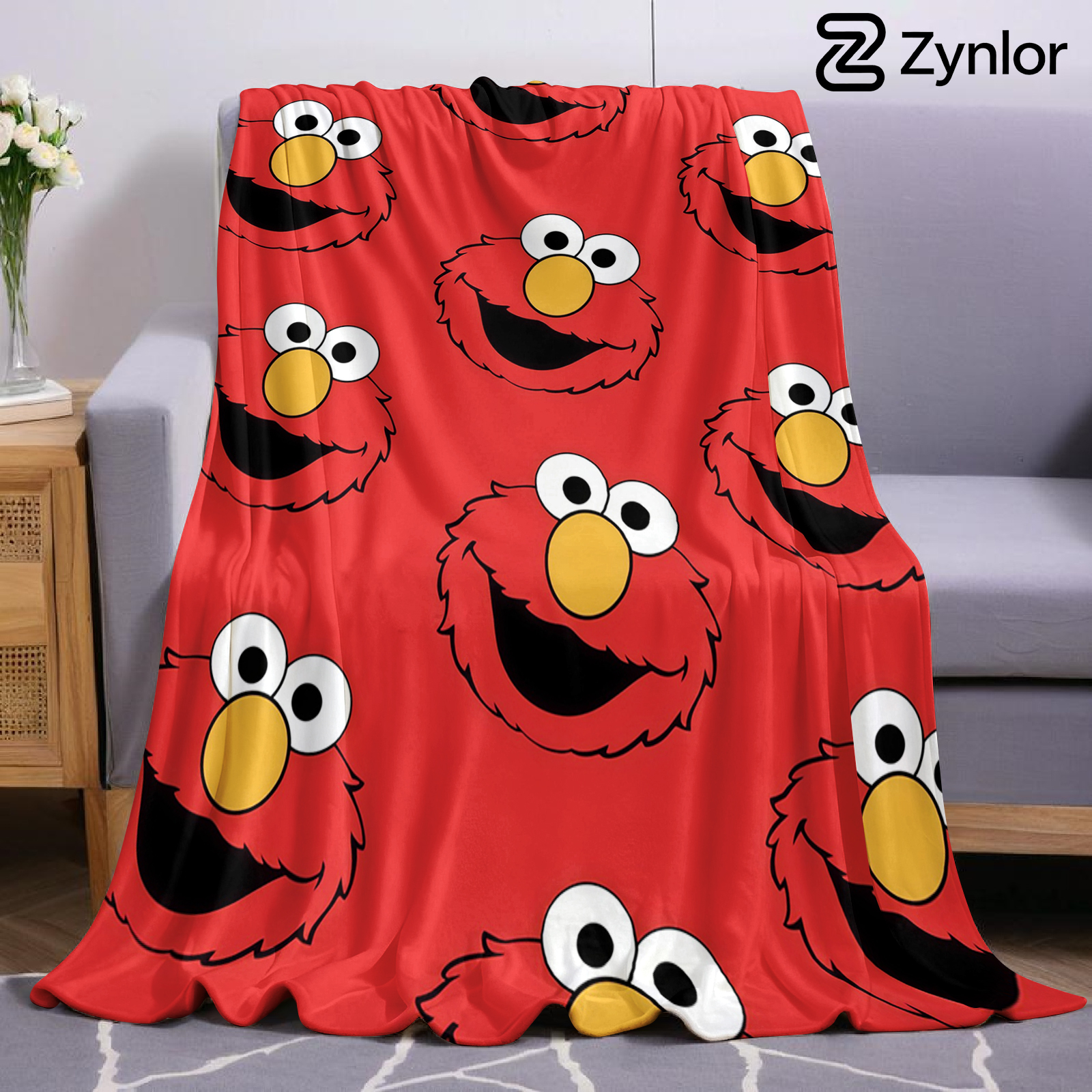 Christmas Throw Blanket - Elmo Face Cartoon Anime Print Flannel